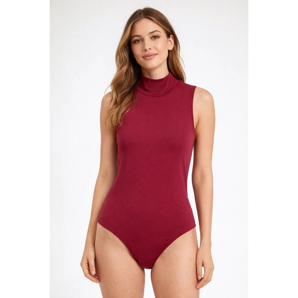 A New Day Large Seamless Bodysuit, Dark Pink Mock Turtle Neck, Sleeveless, NEW
